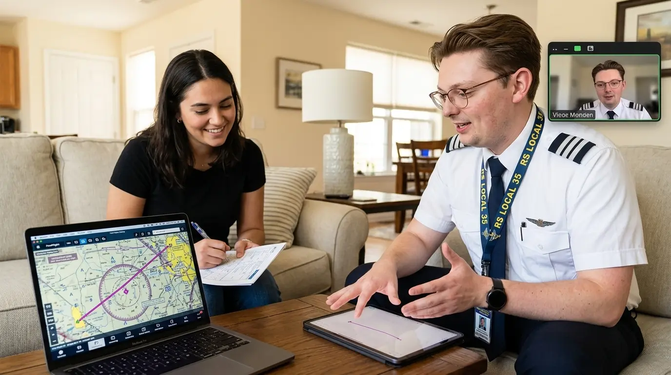 CFI candidate preparing for instructor checkride with airline pilot mentor via Zoom